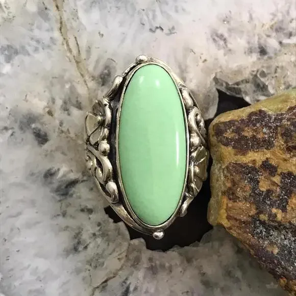 Carolyn Pollack Sterling Silver Elongated Oval Variscite Ring Size 6 For Women - Picture 4 of 10